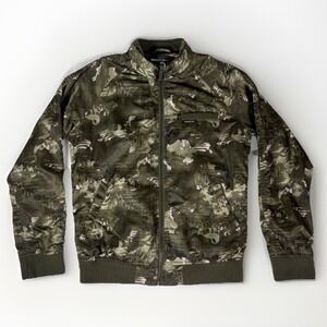 Members Only‎ Kids Camo Bomber Jacket Size 14 Green Pink Zip Up Retro Satin Coat